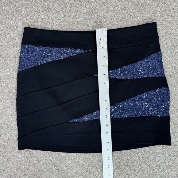 Express Knit Sequin Panel Mini Skirt Blue Black Size 4 - Picture 11 of 11